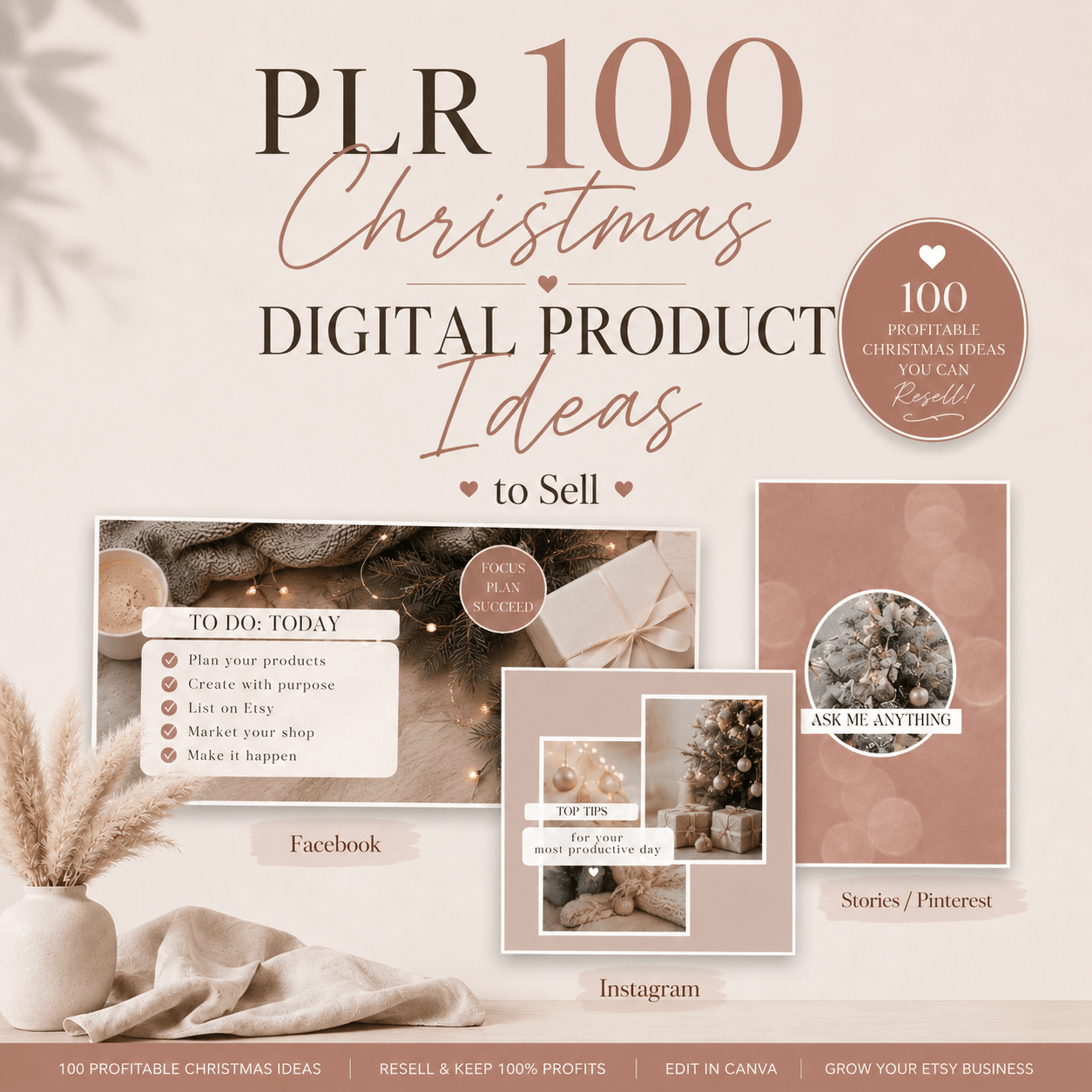 PLR 100 Christmas digital product ideas to sell on Etsy, Business ideas, Passive income, Side hustle, MRR